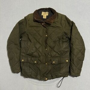 LL Bean Upcountry Waxed-Cotton Down Jacket Womens Size Medium Olive Green 296116